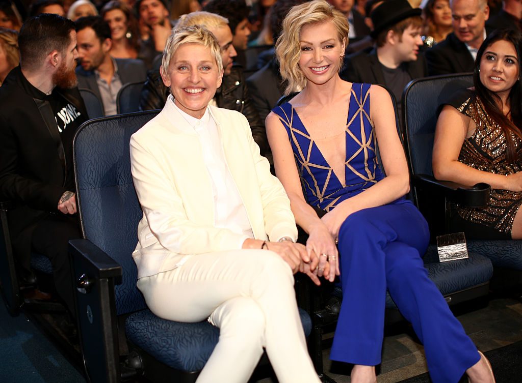 LOS ANGELES, CA - JANUARY 07: TV personality Ellen DeGeneres (L) and actress Portia de Rossi attend The 41st Annual People's Choice Awards at Nokia Theatre LA Live on January 7, 2015 in Los Angeles, California. (Photo by Christopher Polk/Getty Images for The People's Choice Awards)